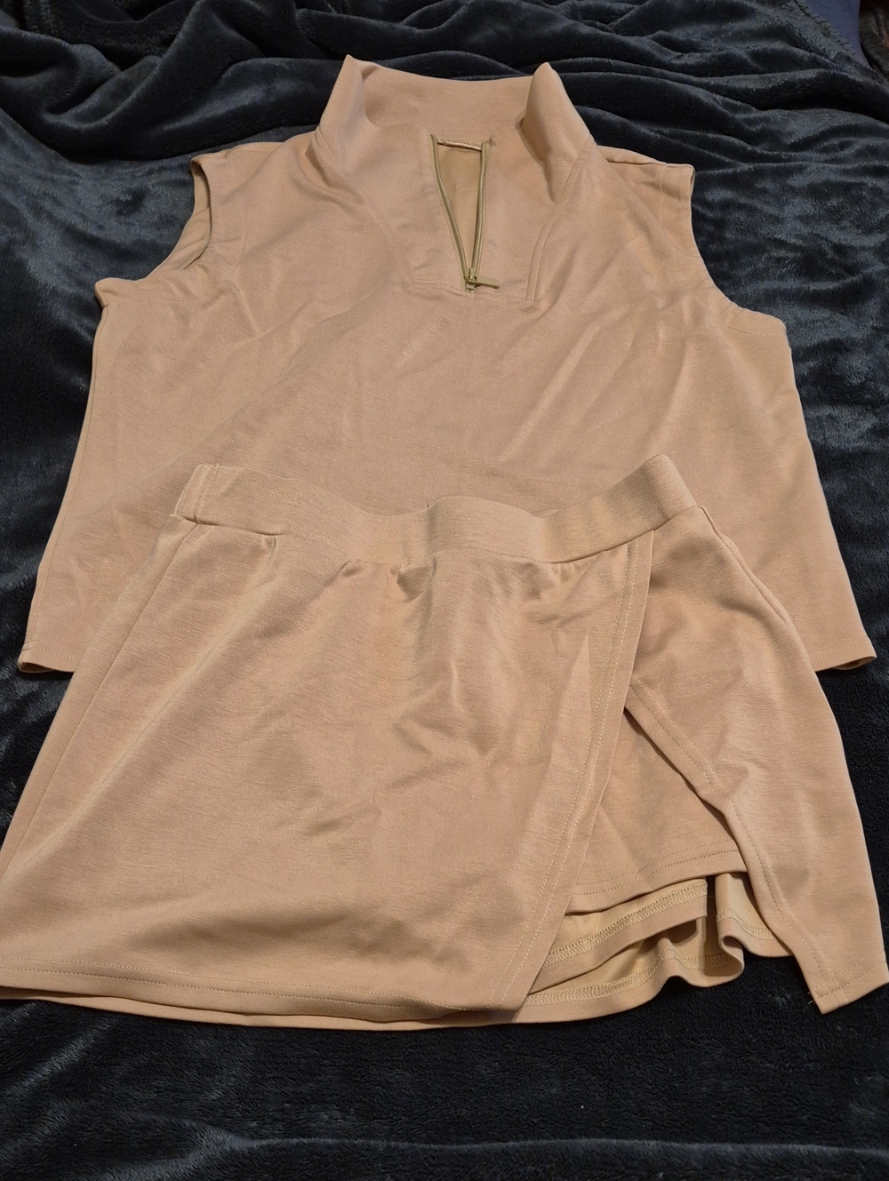 Sleeveless Mock Neck Tank and Skort Set in Beige